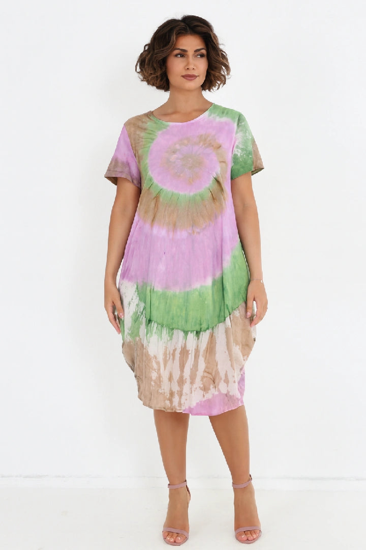 Italian Multi Tie-Dye Midi T-Shirt Dress