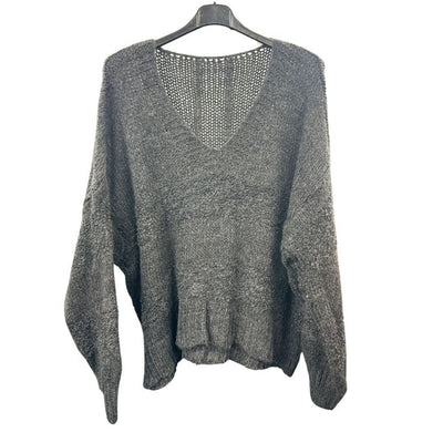 Italian Relaxed Fit V Neck Textured Lana Chunky Knit Jumper