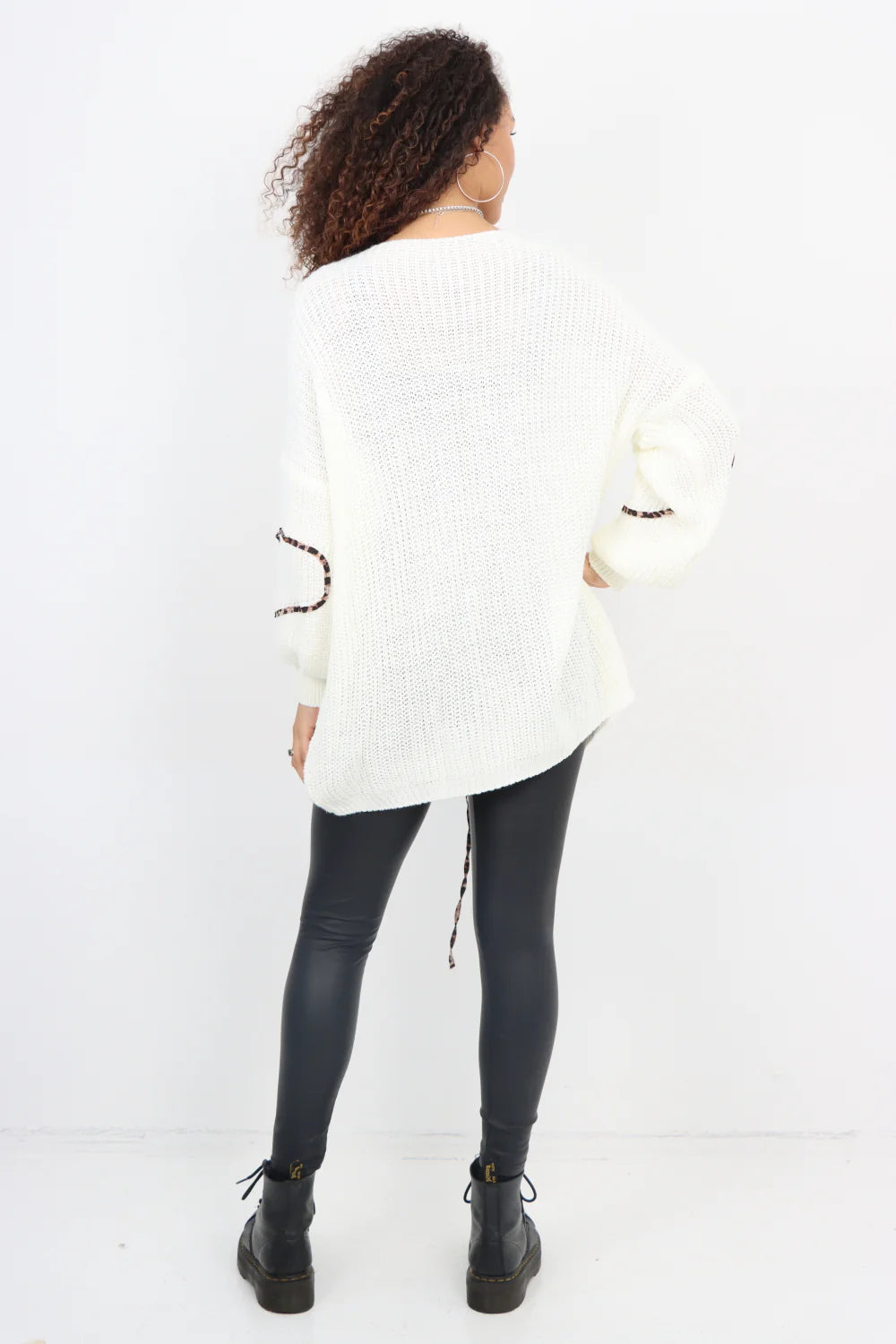 Italian Triple Tie Front Animal Print Chunky Knit Love Heart Cardigan