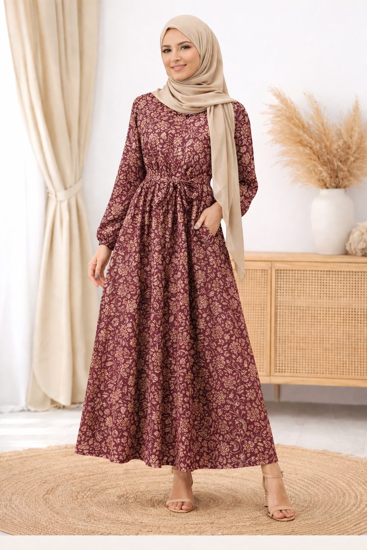 Chiffon Floral Print Modest Maxi Dress