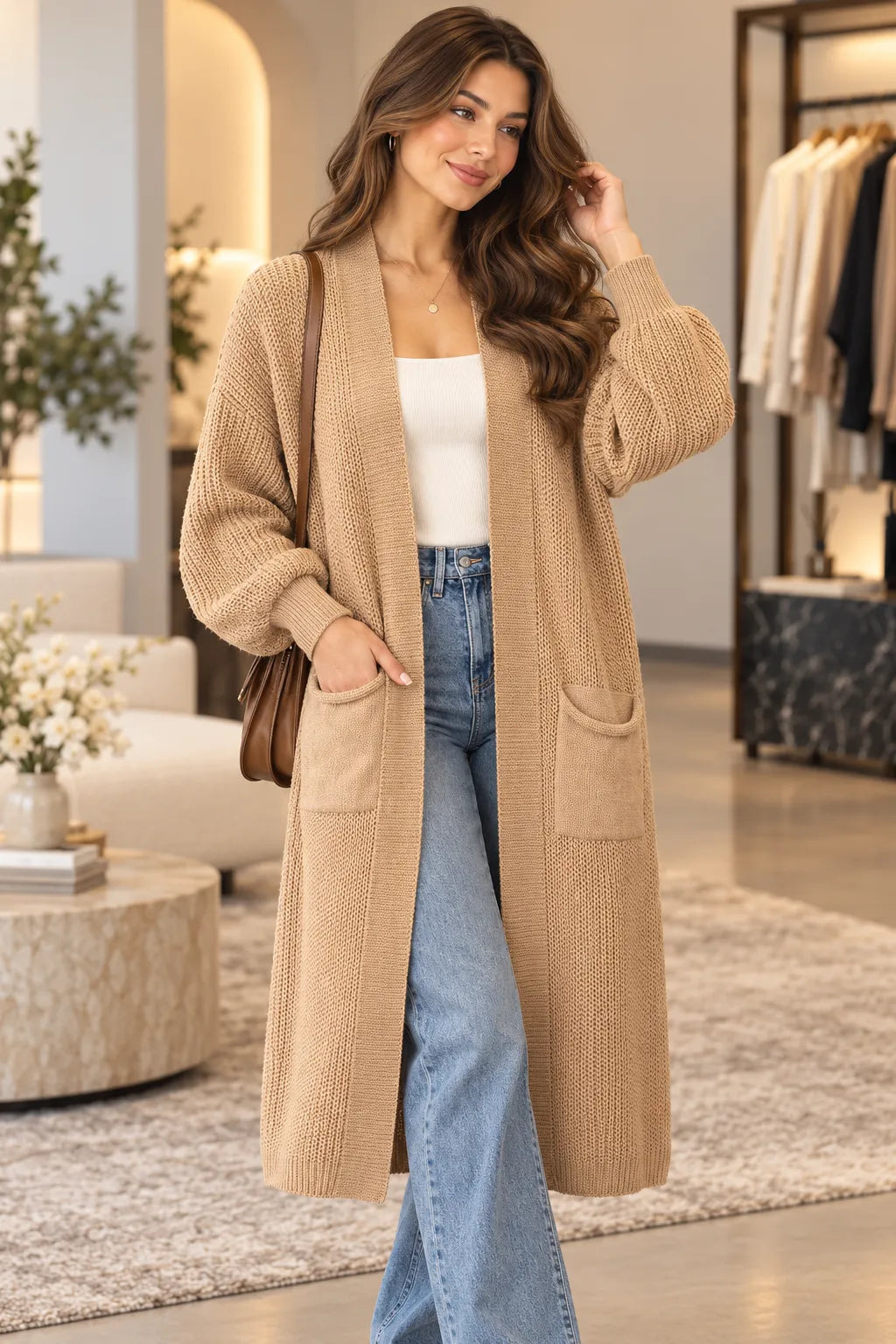 Longline Balloon Sleeve Cardigan