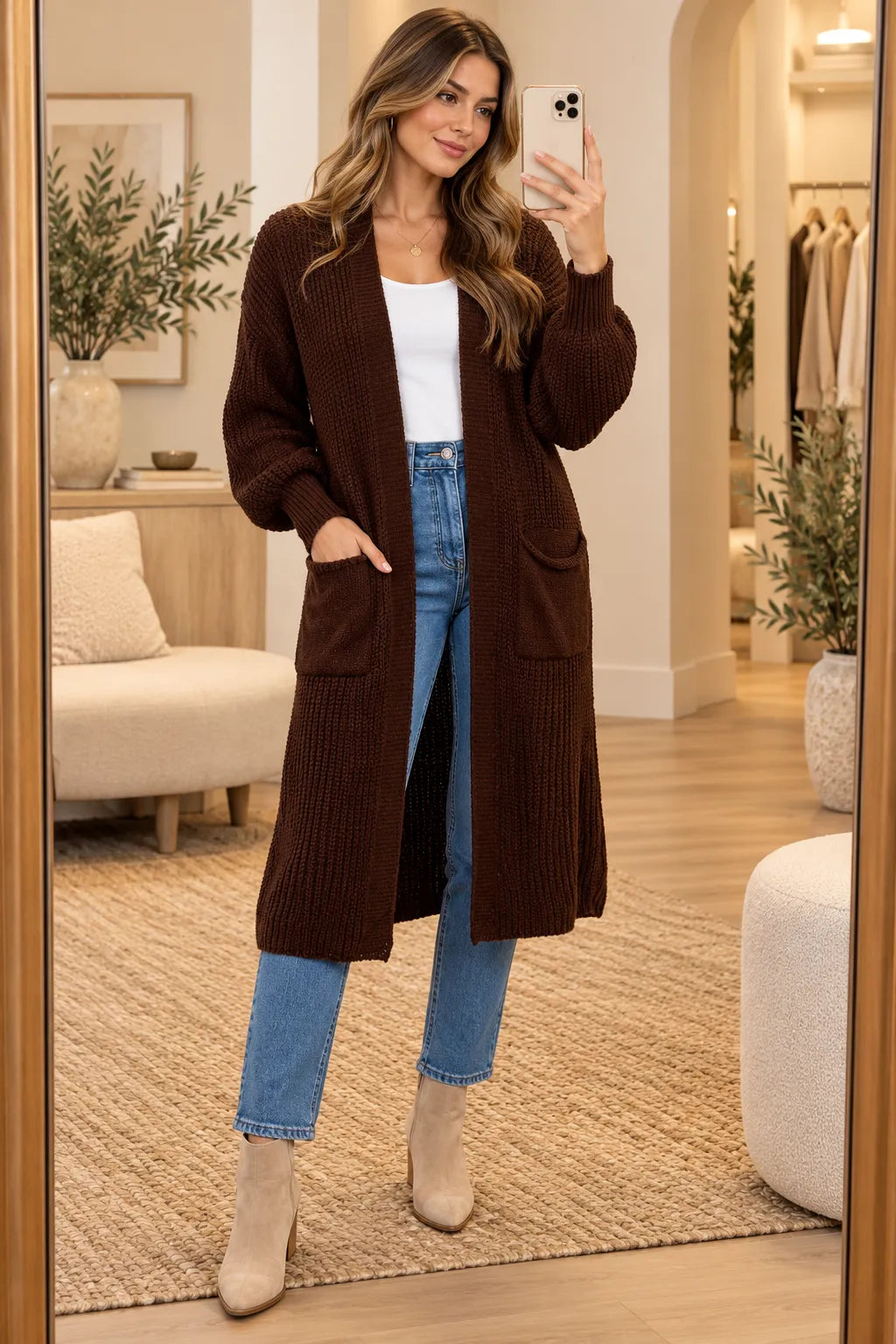 Longline Balloon Sleeve Cardigan