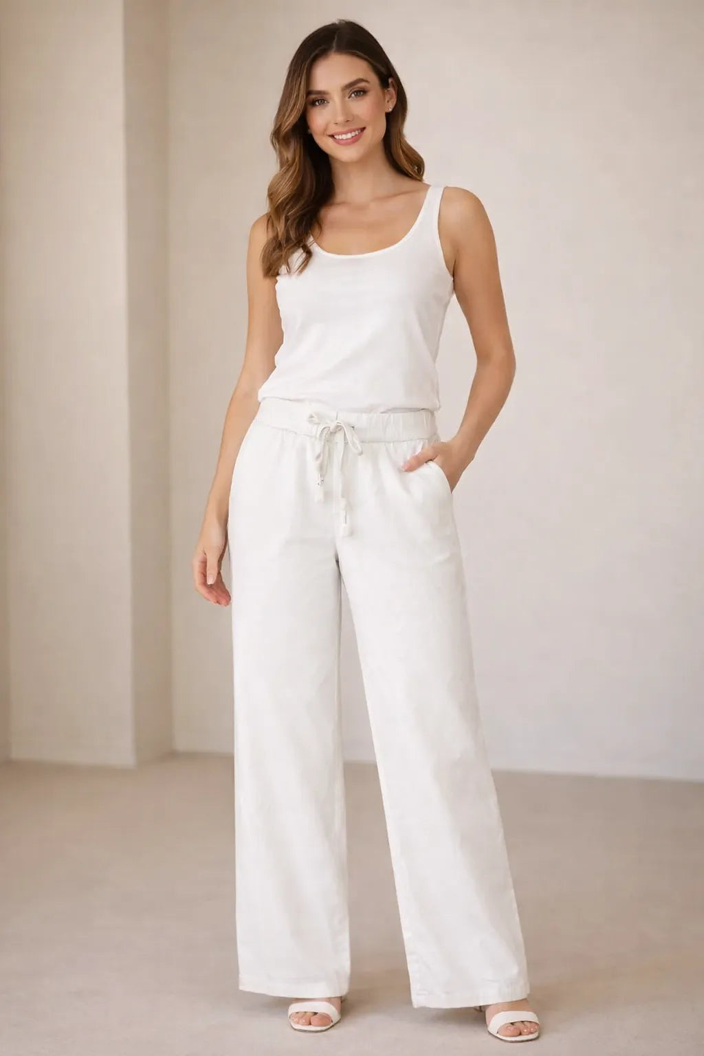 White  Color Women Wide Leg Magic Trousers for Women UK
