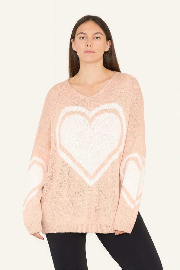 Ladies T-shirt Loose Fit Baggy Heart Jumper Winter Top Women Knit Cardigan