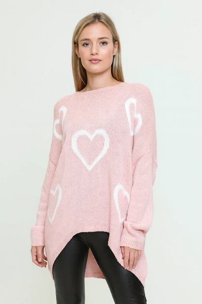 Ladies Oversized Heart Jumper Loose Fit Knit Winter Top Women Cardigan Sweater