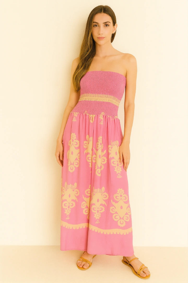 Paisley Printed Shirred Elasticated Jumpsuit