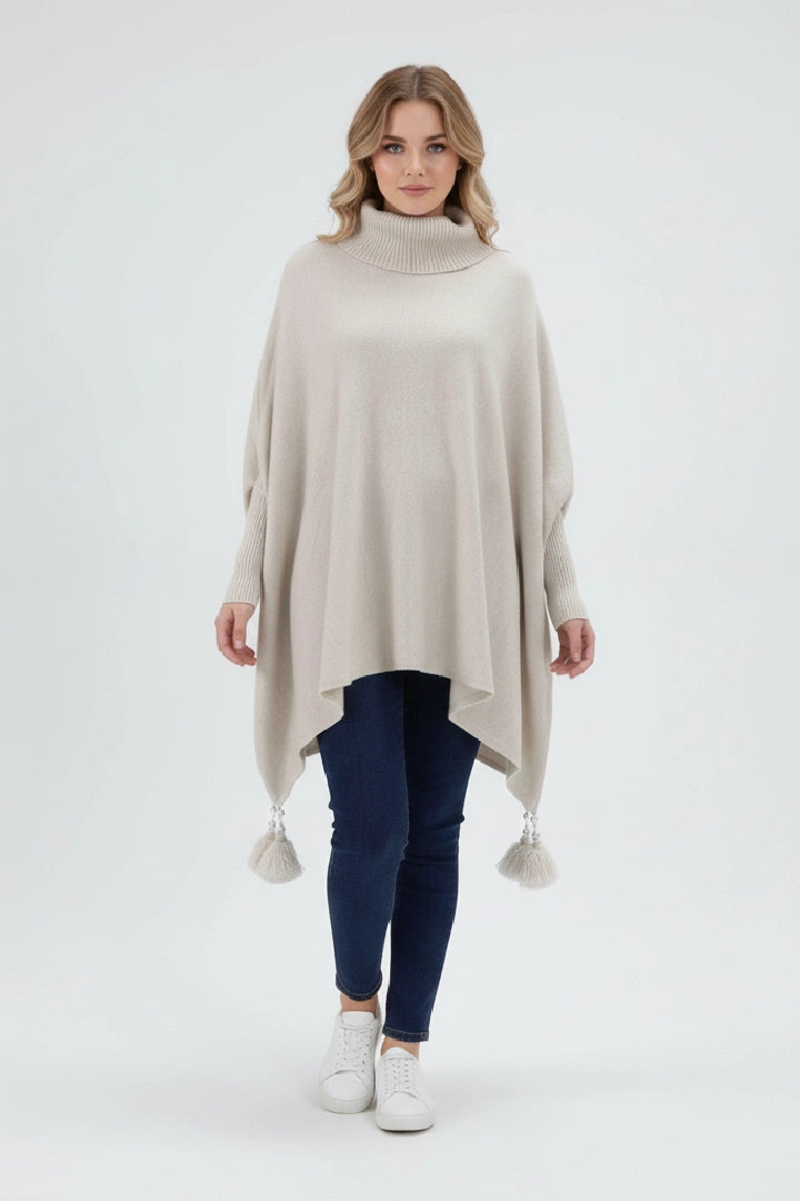 Lagenlook Cowl Neck Poncho Boxy Jumper