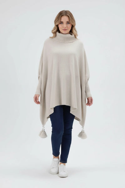 Lagenlook Cowl Neck Poncho Boxy Jumper