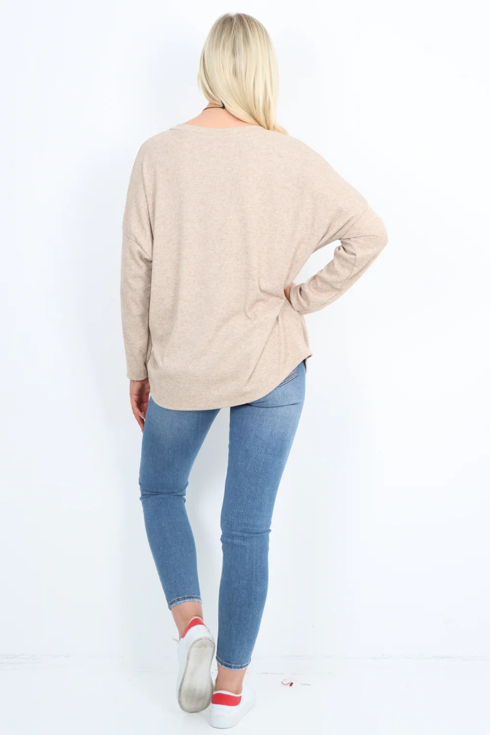 Italian Basic Soft Knit Long Sleeve Necklace Top