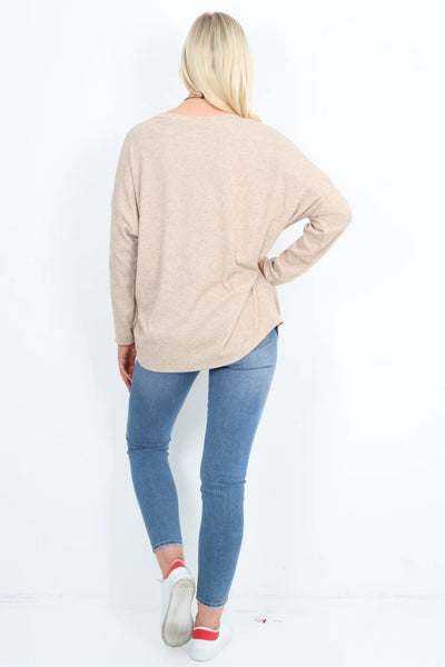 Italian Basic Soft Knit Long Sleeve Necklace Top