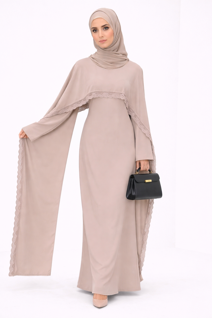 Lace Trim Modest Abaya Dress