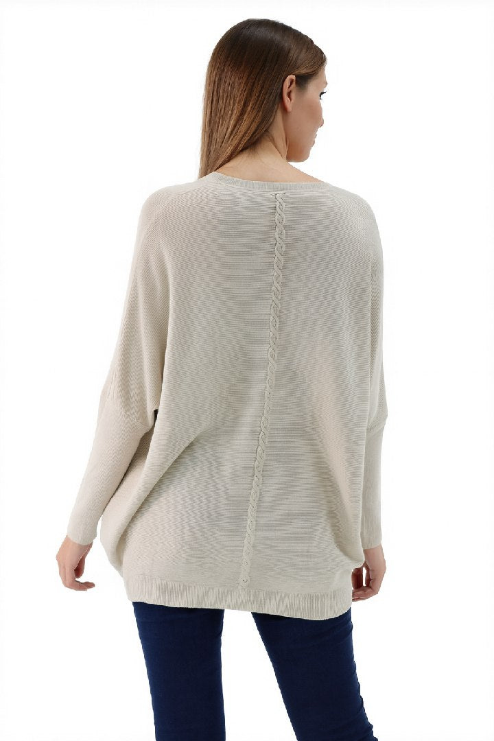 New Ladies Italian Weaved Plait Back Design Knitted Casual Comfy Jumper Top