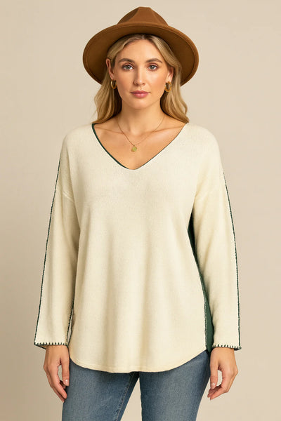 Italian Soft Knit Contrast Colour V Neck Jumper Top