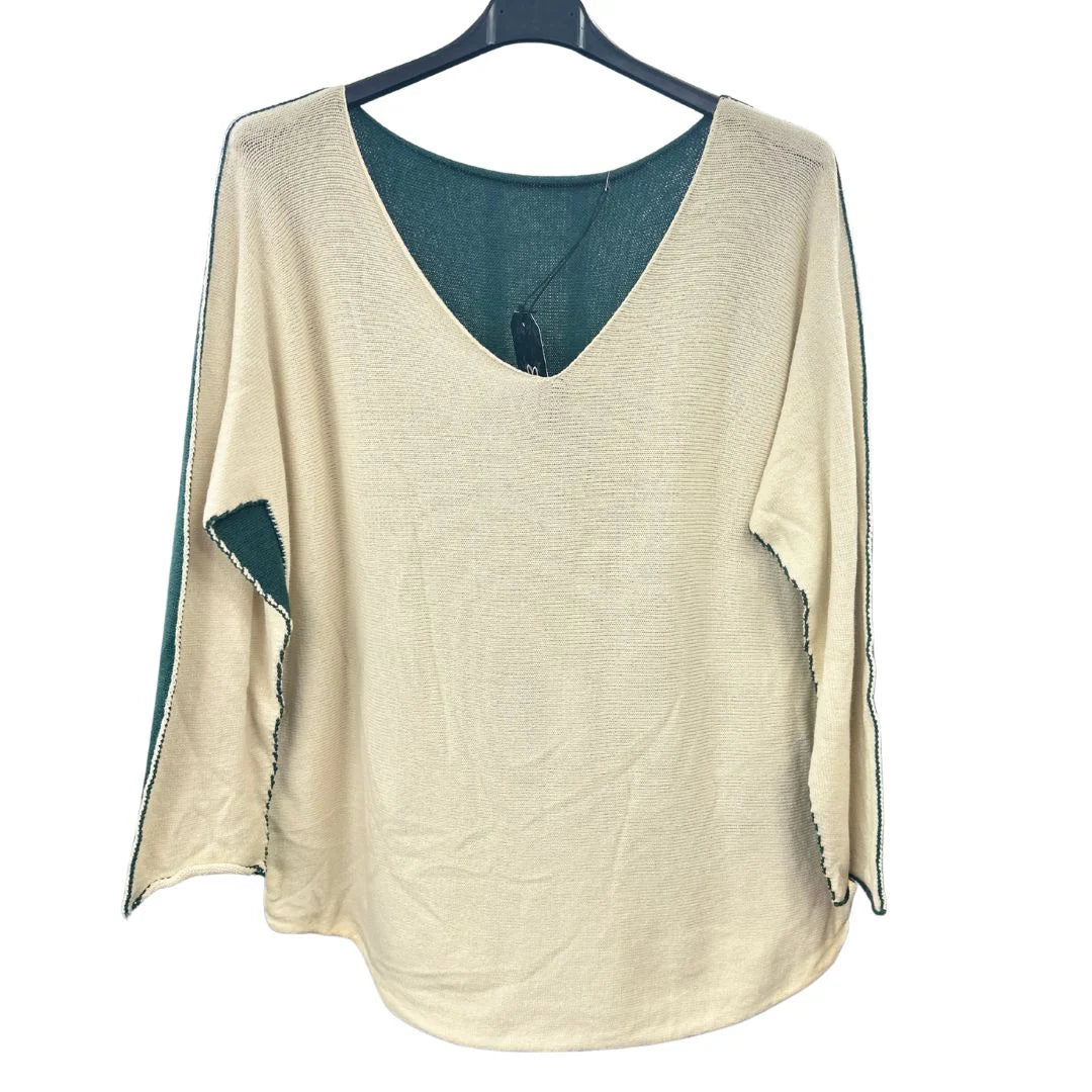 Italian Soft Knit Contrast Colour V Neck Jumper Top