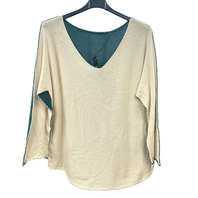 Italian Soft Knit Contrast Colour V Neck Jumper Top