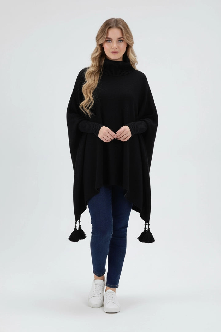 Lagenlook Cowl Neck Poncho Boxy Jumper