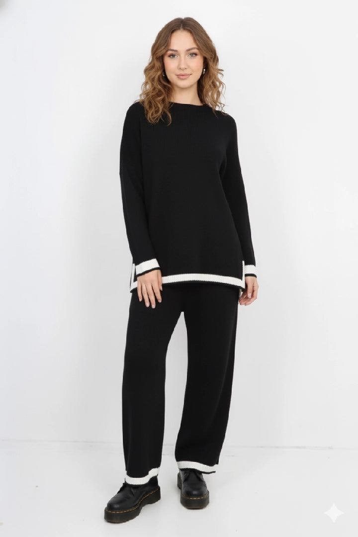 Italian Oversized Contrast Trim Knitted Co Ord Set