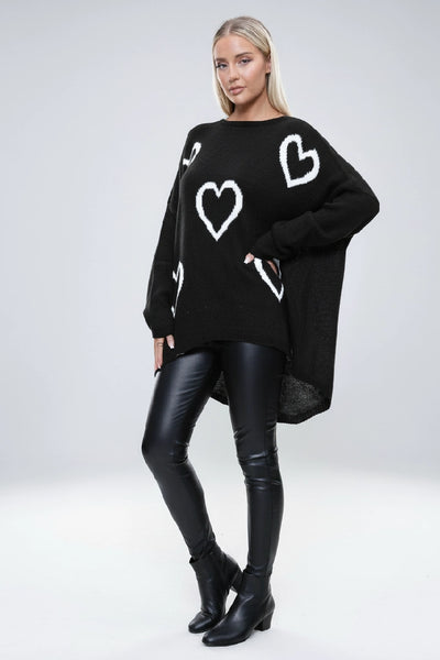 Italian Chunky Knit All Over Heart Print Jumper Top