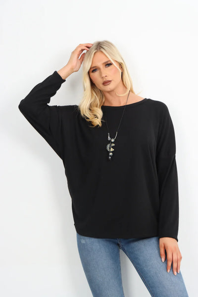 Italian Basic Soft Knit Long Sleeve Necklace Top