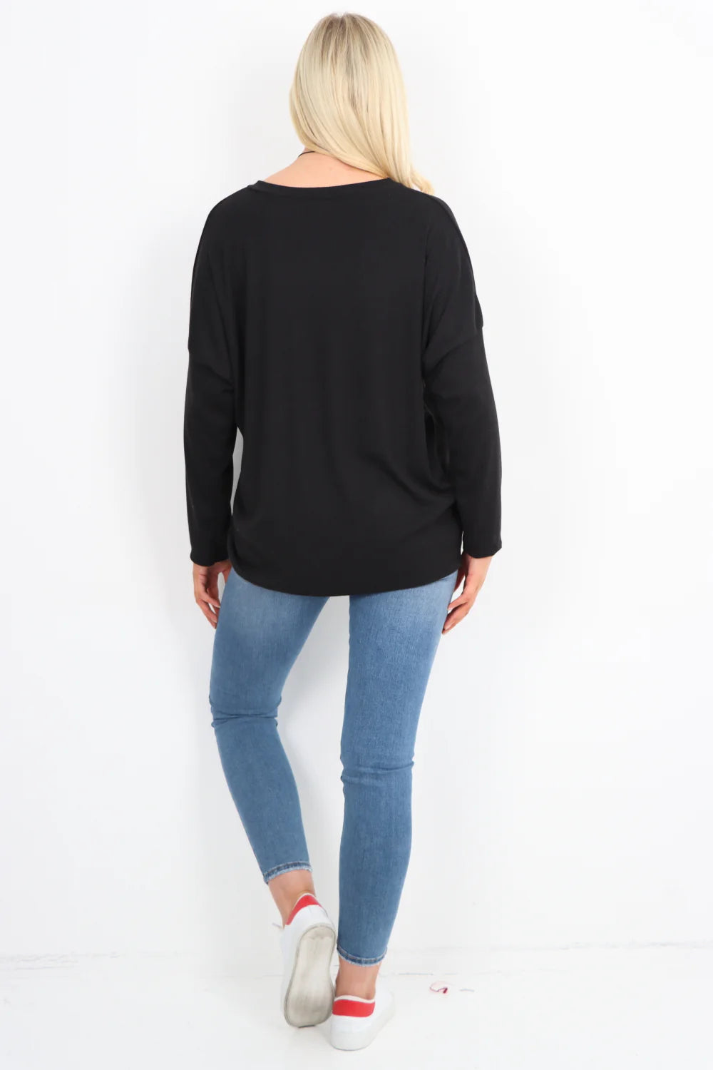 Italian Basic Soft Knit Long Sleeve Necklace Top