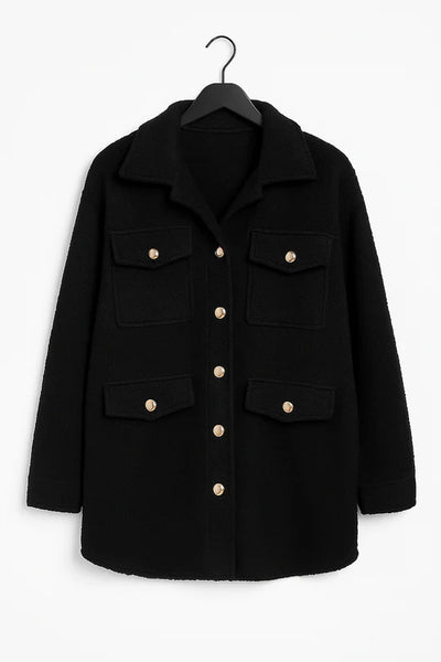 Italian Teddy Boucle Gold Button Fasten Military Style Shacket