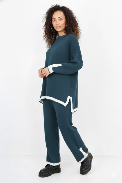 Italian Oversized Contrast Trim Knitted Co Ord Set