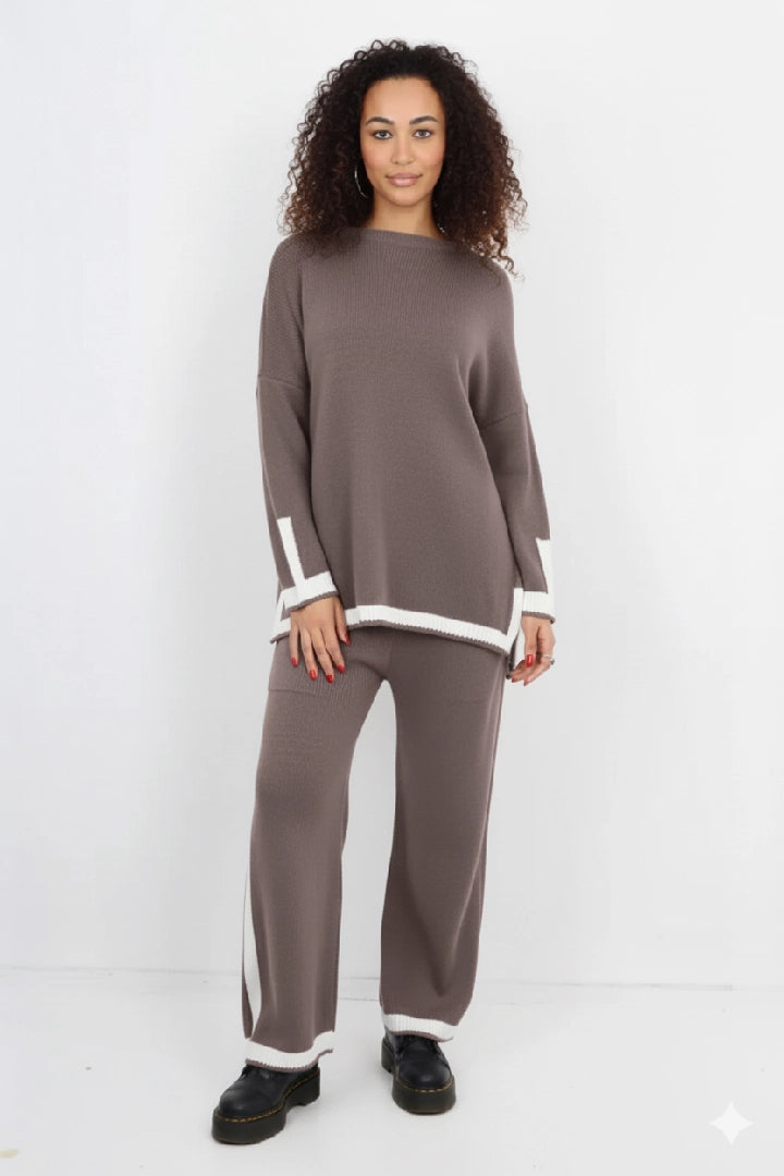 Italian Oversized Contrast Trim Knitted Co Ord Set