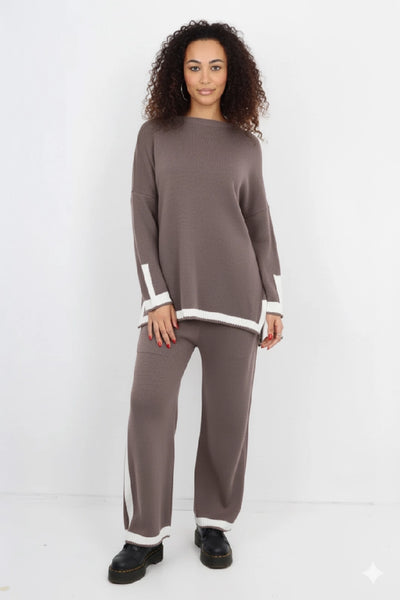Italian Oversized Contrast Trim Knitted Co Ord Set
