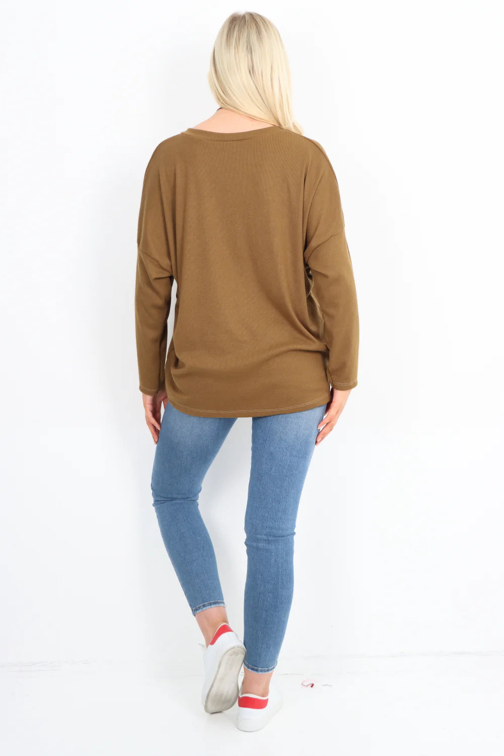 Italian Basic Soft Knit Long Sleeve Necklace Top