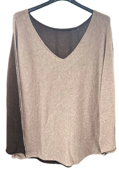 Italian Soft Knit Contrast Colour V Neck Jumper Top