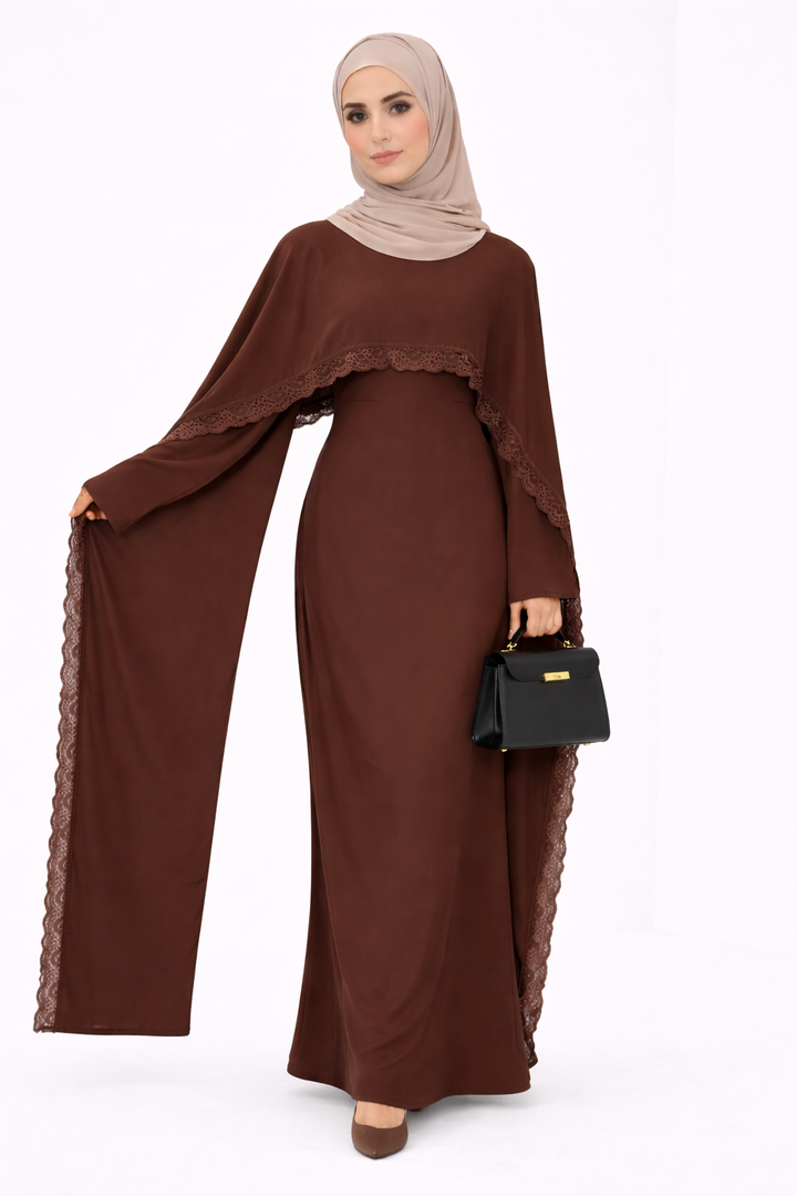Lace Trim Modest Abaya Dress