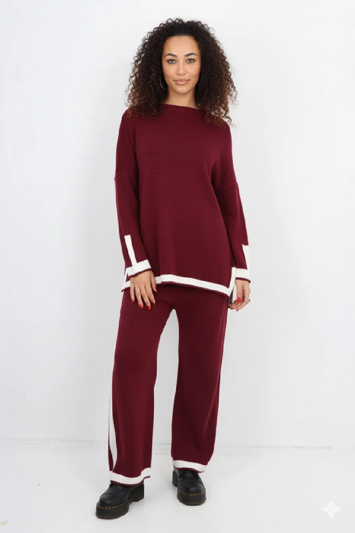 Italian Oversized Contrast Trim Knitted Co Ord Set