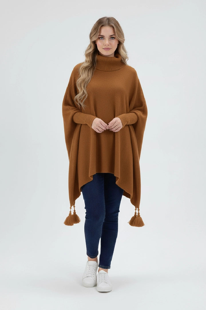 Lagenlook Cowl Neck Poncho Boxy Jumper
