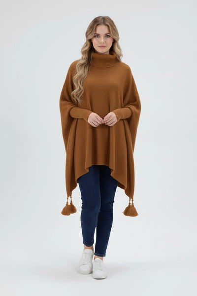 Lagenlook Cowl Neck Poncho Boxy Jumper