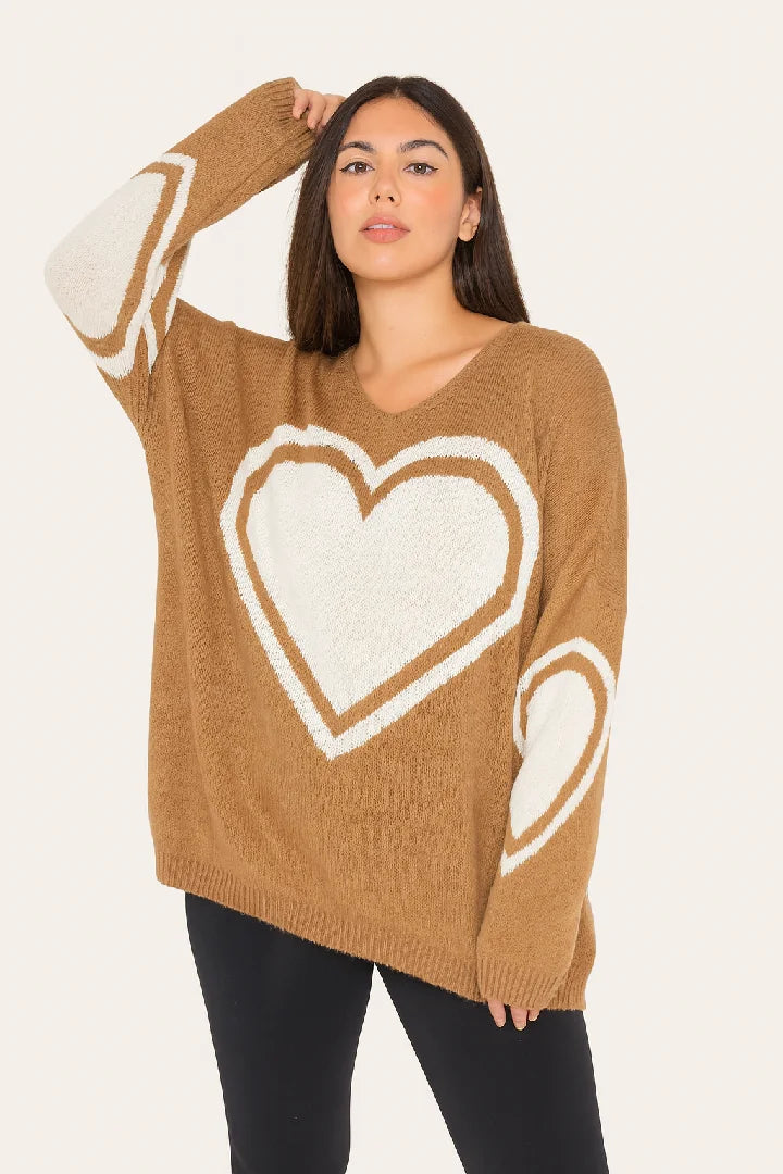 Ladies T-shirt Loose Fit Baggy Heart Jumper Winter Top Women Knit Cardigan