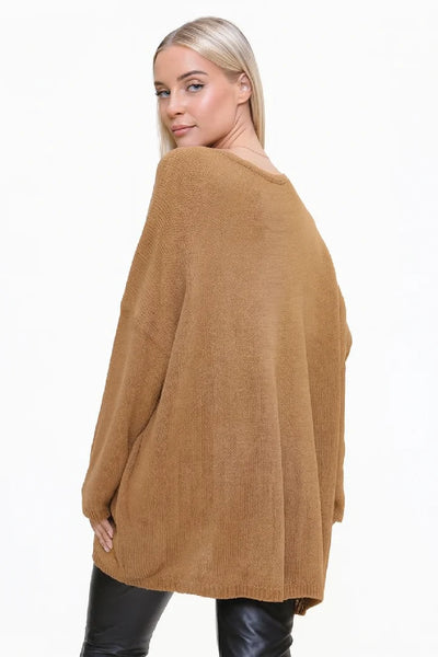 Ladies Oversized Heart Jumper Loose Fit Knit Winter Top Women Cardigan Sweater