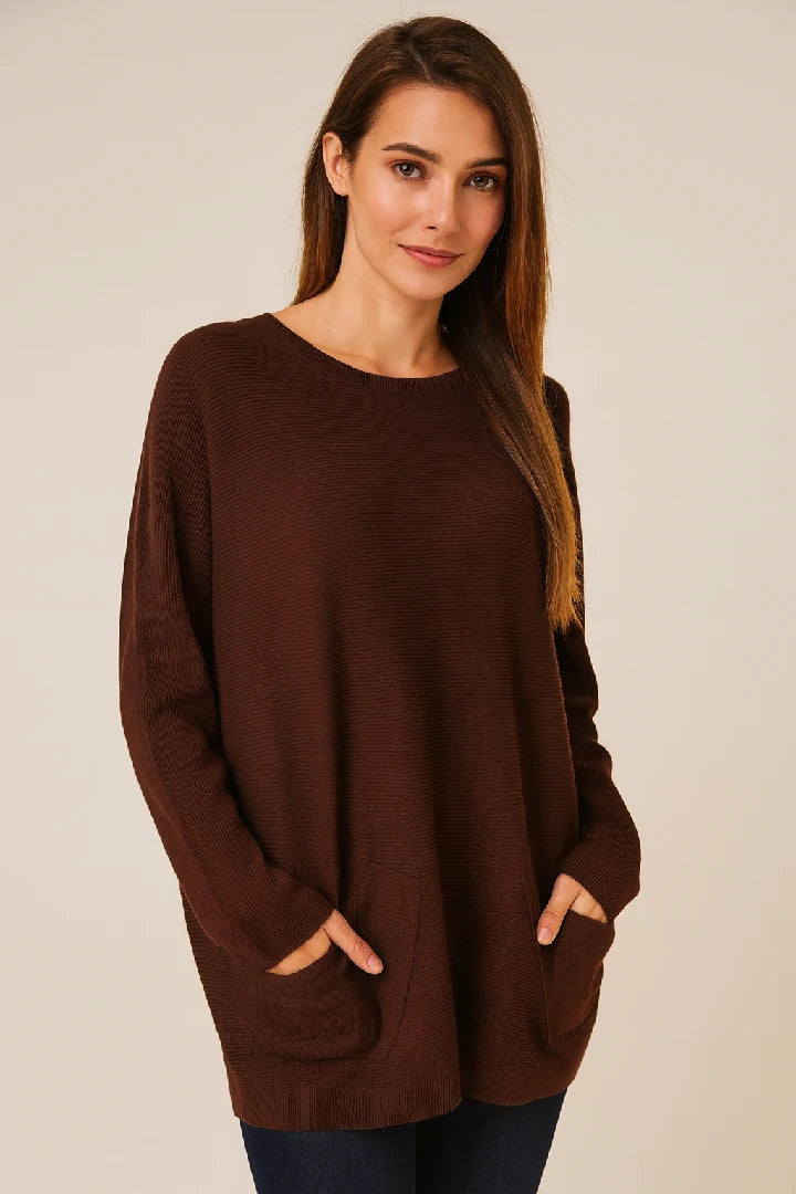 New Ladies Italian Weaved Plait Back Design Knitted Casual Comfy Jumper Top