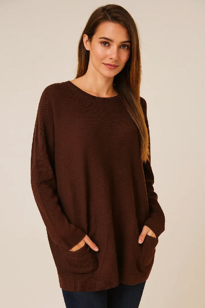 New Ladies Italian Weaved Plait Back Design Knitted Casual Comfy Jumper Top