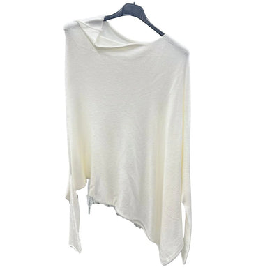 Italian Soft Knit Slant Long Sleeve Asymmetric Draped Jumper Top