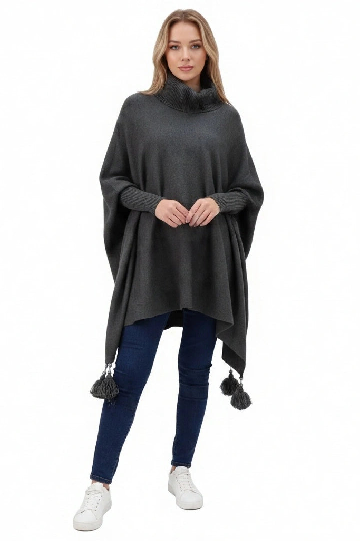Lagenlook Cowl Neck Poncho Boxy Jumper