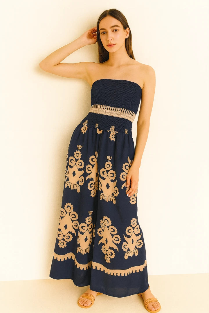 Paisley Printed Shirred Elasticated Jumpsuit