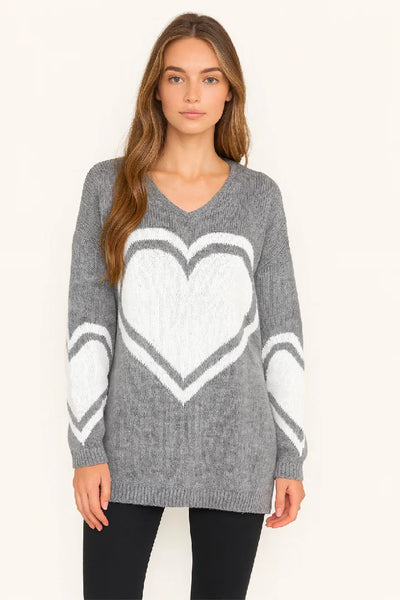 Ladies T-shirt Loose Fit Baggy Heart Jumper Winter Top Women Knit Cardigan