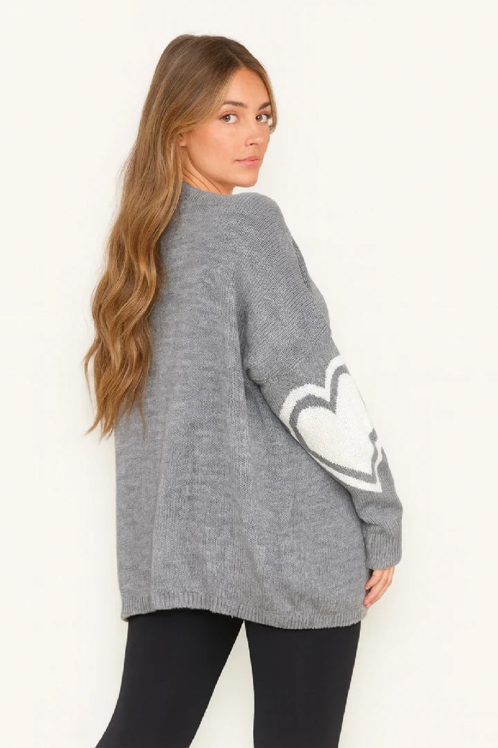 Ladies T-shirt Loose Fit Baggy Heart Jumper Winter Top Women Knit Cardigan