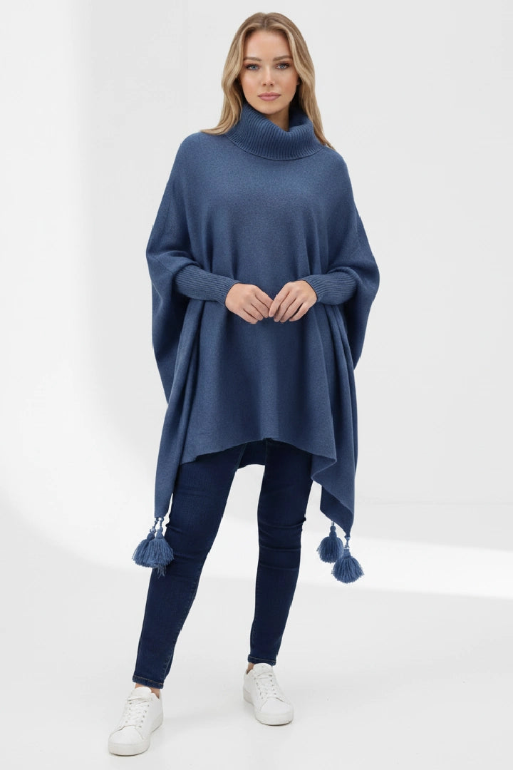 Lagenlook Cowl Neck Poncho Boxy Jumper