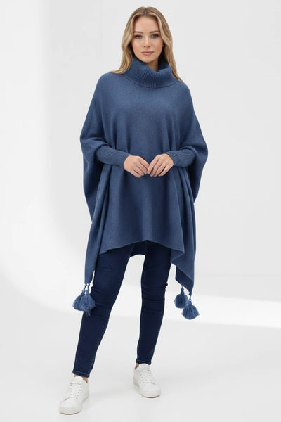 Lagenlook Cowl Neck Poncho Boxy Jumper