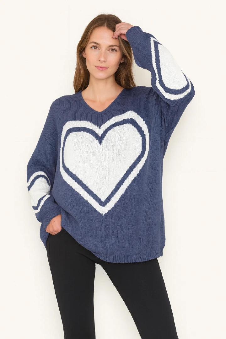 Ladies T-shirt Loose Fit Baggy Heart Jumper Winter Top Women Knit Cardigan