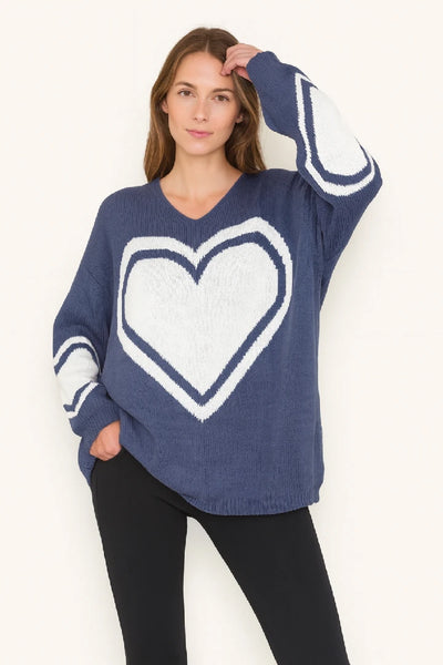 Ladies T-shirt Loose Fit Baggy Heart Jumper Winter Top Women Knit Cardigan