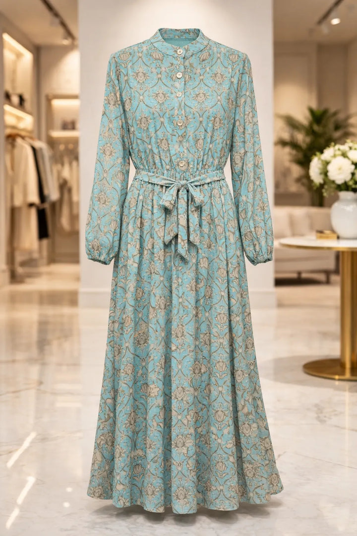 Chiffon Floral Print Modest Maxi Dress