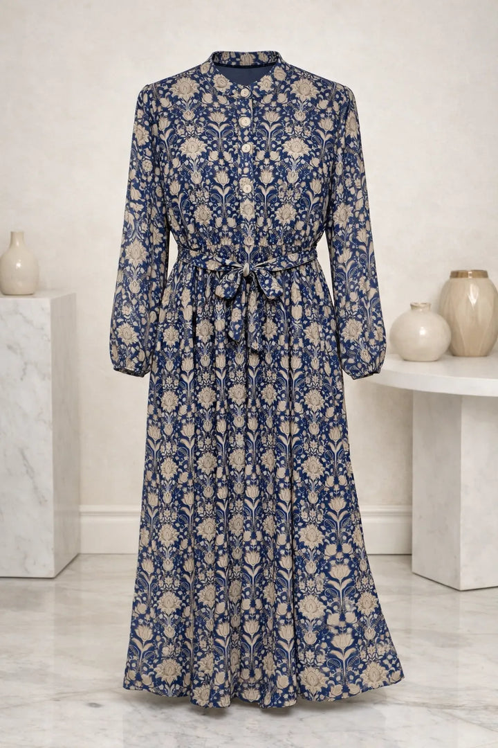 Chiffon Floral Print Modest Maxi Dress
