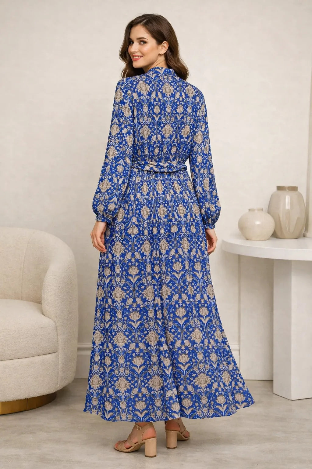 Chiffon Floral Print Modest Maxi Dress